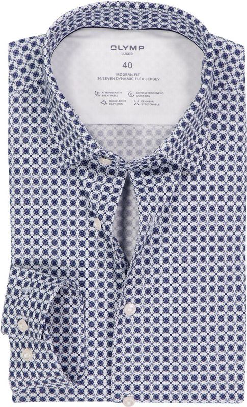 OLYMP - 24/7 Luxor - Overhemd - Wit Dessin - Strijkvriendelijk - Boordmaat 40