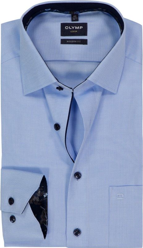 OLYMP - Luxor - Overhemd - Lichtblauw - Modern Fit - Mouwlengte 7 - Strijkvrij