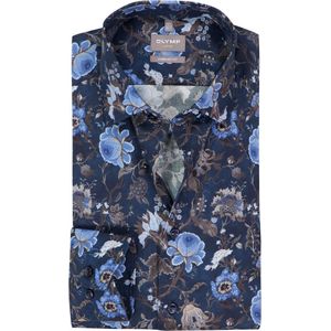 OLYMP - Luxor - Overhemd - Marine Blauw - Dobby - Strijkvrij - Boordmaat 45