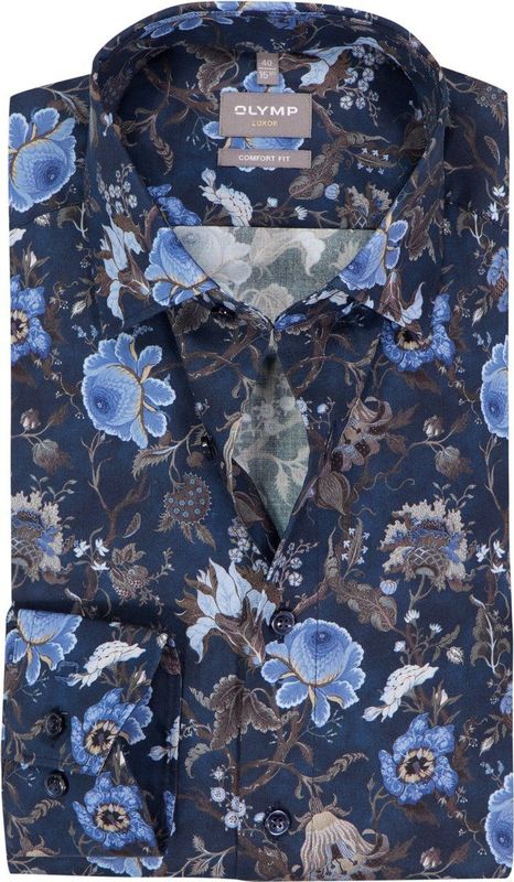 OLYMP - Luxor - Overhemd - Marine Blauw - Dobby - Strijkvrij - Boordmaat 45