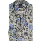 OLYMP - Luxor - Licht Grijsgroen Overhemd - Dobby - Modern Fit - Blauw Bloemen Dessin
