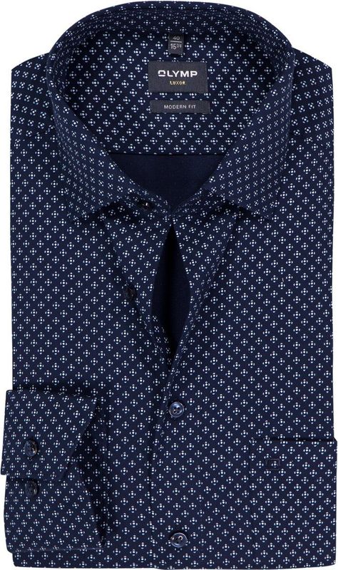 OLYMP - Luxor - Dobby - Marine Blauw - Overhemd - Strijkvrij - Boordmaat 43