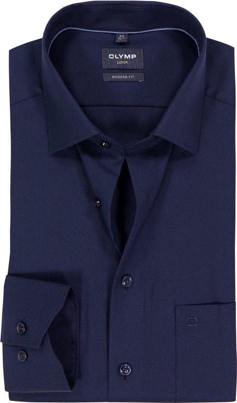 OLYMP - Luxor - Nachtblauw - Modern Fit Overhemd - Strijkvrij
