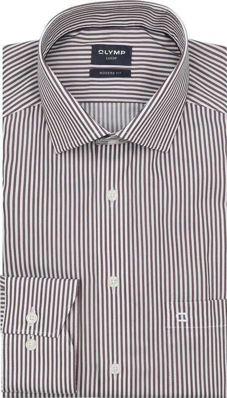 OLYMP - Luxor - Overhemd - Bruin Gestreept - Modern Fit - Strijkvrij