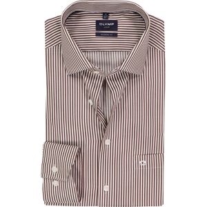 OLYMP - Luxor - Overhemd - Bruin Gestreept - Modern Fit - Strijkvrij
