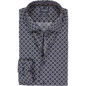 OLYMP - Luxor - Dobby Overhemd - Donkerblauw - Multicolor Fantasie