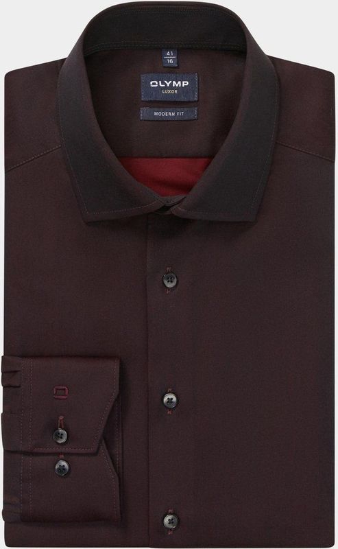 Olymp Modern fit Luxor Overhemd lange mouw bordeaux (Maat: 47) - Effen