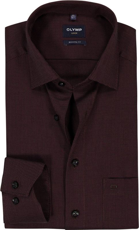 OLYMP - Luxor - Overhemd - Bordeaux Rood - Strijkvrij - Boordmaat 44