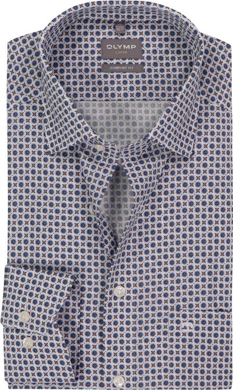 OLYMP - Luxor - Overhemd - Marine Blauw Dessin - Strijkvrij - Boordmaat 46