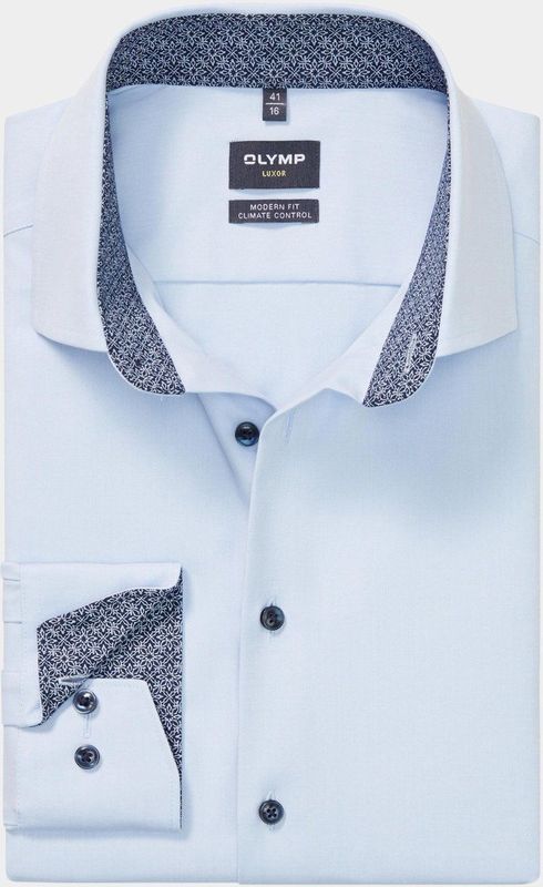 OLYMP - 24/7 Luxor - Overhemd - Lichtblauw - Modern Fit - Twill