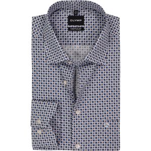 OLYMP - Luxor Comfort Fit - Overhemd - Marine Blauw Dessin - Strijkvrij - Boordmaat 48