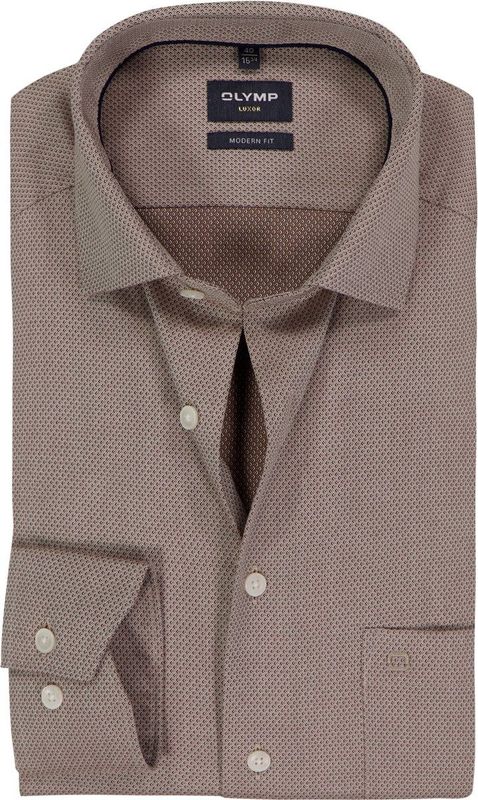 katoenen Olymp overhemd bruin geprint normale fit