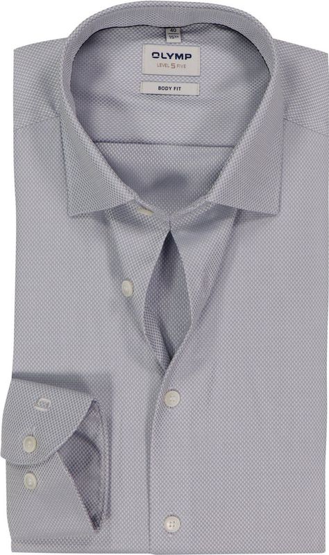 OLYMP - Level 5 - Body Fit Overhemd - Zilvergrijs - Strijkvriendelijk