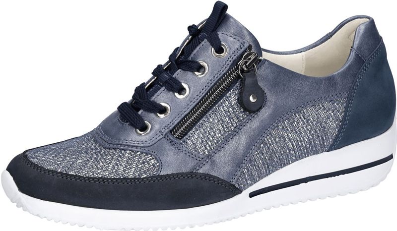 Waldläufer - Himona - Dames Veterschoen - Denim Blauw - Leer en Suède