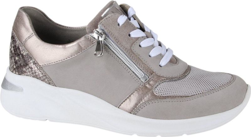Waldläufer - Dilara - Sneakers - Taupe - Comfortabele Dames Veterschoen