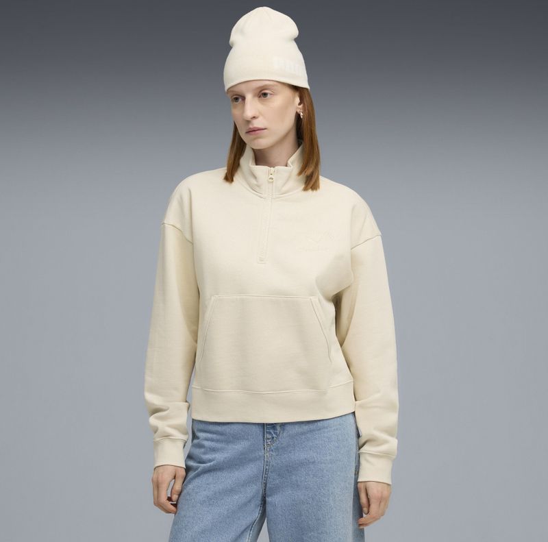 PUMA Class korte top met ronde hals en halve rits voor Dames, Maat XXS