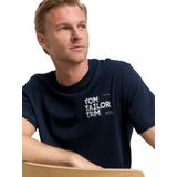 TOM TAILOR - Shirt - Blauw/Wit - Normale Pasvorm - Kwartmouw