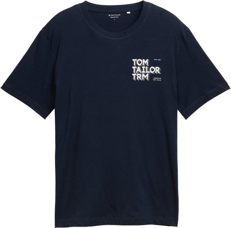 TOM TAILOR - Shirt - Blauw/Wit - Normale Pasvorm - Kwartmouw