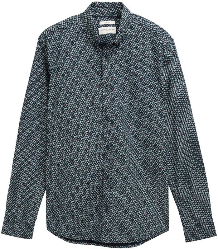 Tom Tailor - Lange Mouw Overhemd - Blauw - Katoen - Fitted Fit