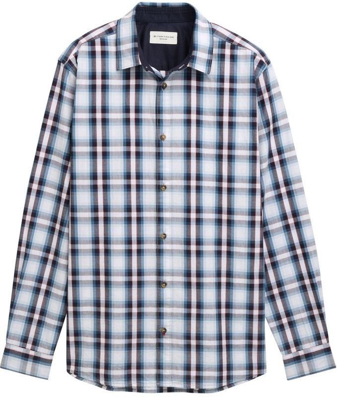TOM TAILOR - Overhemd - Donkerblauw Rood Zwart Wit - Geruit - Lange Mouw
