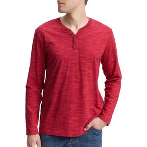 TOM TAILOR - Shirt - Rood Gemêleerd - Lange Mouw - Henley Hals