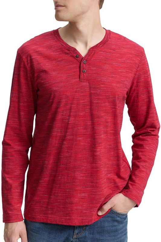 TOM TAILOR - Shirt - Rood Gemêleerd - Lange Mouw - Henley Hals