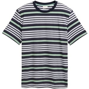 Tom Tailor - T-shirt - Navy Multicolor Melange Stripe - Ronde Hals - Modieus