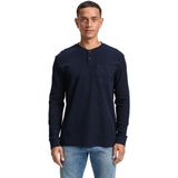 TOM TAILOR - Shirt - Donkerblauw - Lange Mouw - Henley Hals