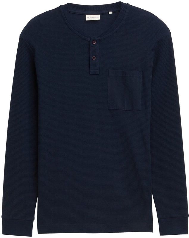 TOM TAILOR - Shirt - Donkerblauw - Lange Mouw - Henley Hals