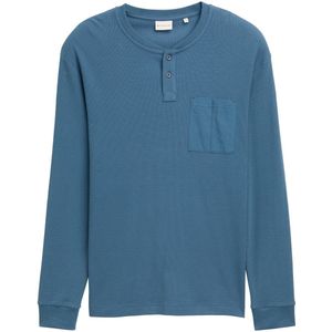 TOM TAILOR - T-shirt - Blauw - Henley Hals - Lange Mouw