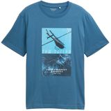 TOM TAILOR - Shirt - Blauw - Jersey - Ronde Hals - Kwartmouw