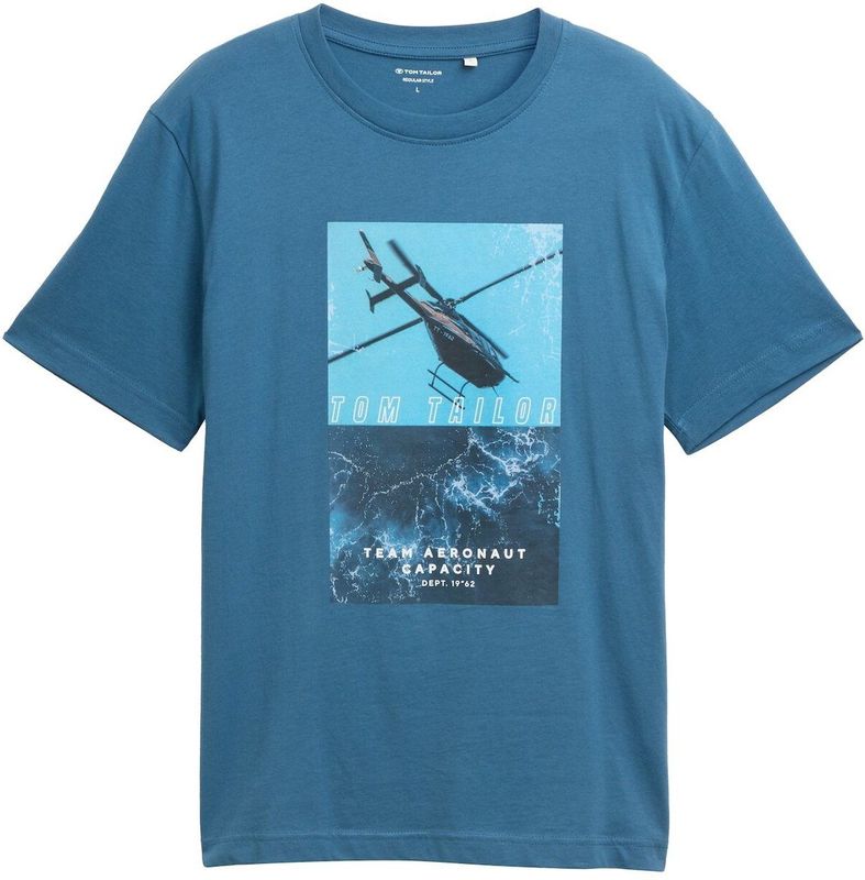 TOM TAILOR - Shirt - Blauw - Jersey - Ronde Hals - Kwartmouw