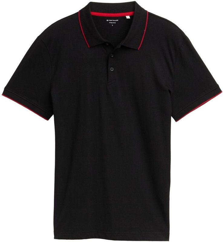 TOM TAILOR - Shirt - Bloedrood / Zwart - Kwartmouw - Polokraag