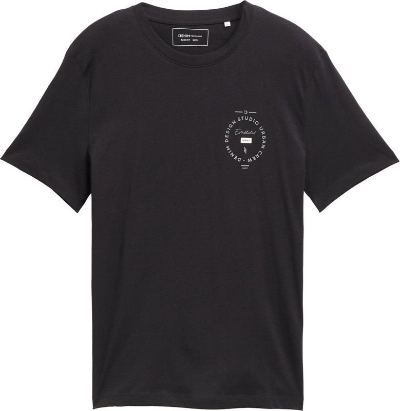 TOM TAILOR DENIM - Shirt - Zwart - Kwartmouw - Normale Pasvorm