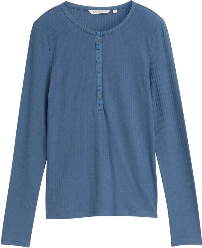 Tom Tailor Denim - Geribd Henley Shirt - Lange Mouwen