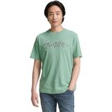 TOM TAILOR - Shirt - Lichtgroen - Kwartmouw - Ronde Hals - Tekst Print