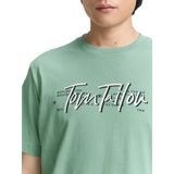 TOM TAILOR - Shirt - Lichtgroen - Kwartmouw - Ronde Hals - Tekst Print