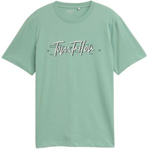 TOM TAILOR - Shirt - Lichtgroen - Kwartmouw - Ronde Hals - Tekst Print