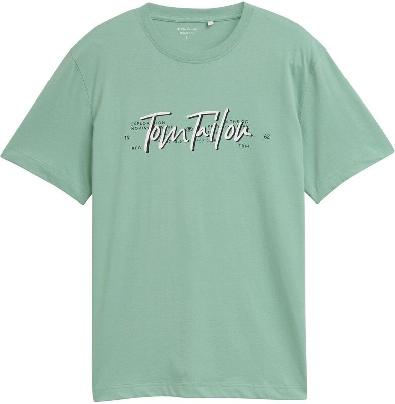 TOM TAILOR - Shirt - Lichtgroen - Kwartmouw - Ronde Hals - Tekst Print