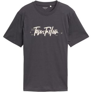 TOM TAILOR - Shirt - Grijs - Ronde Hals - Kwartmouw