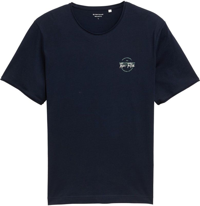 TOM TAILOR - Shirt - Marine - Ronde Hals - Kwartmouw