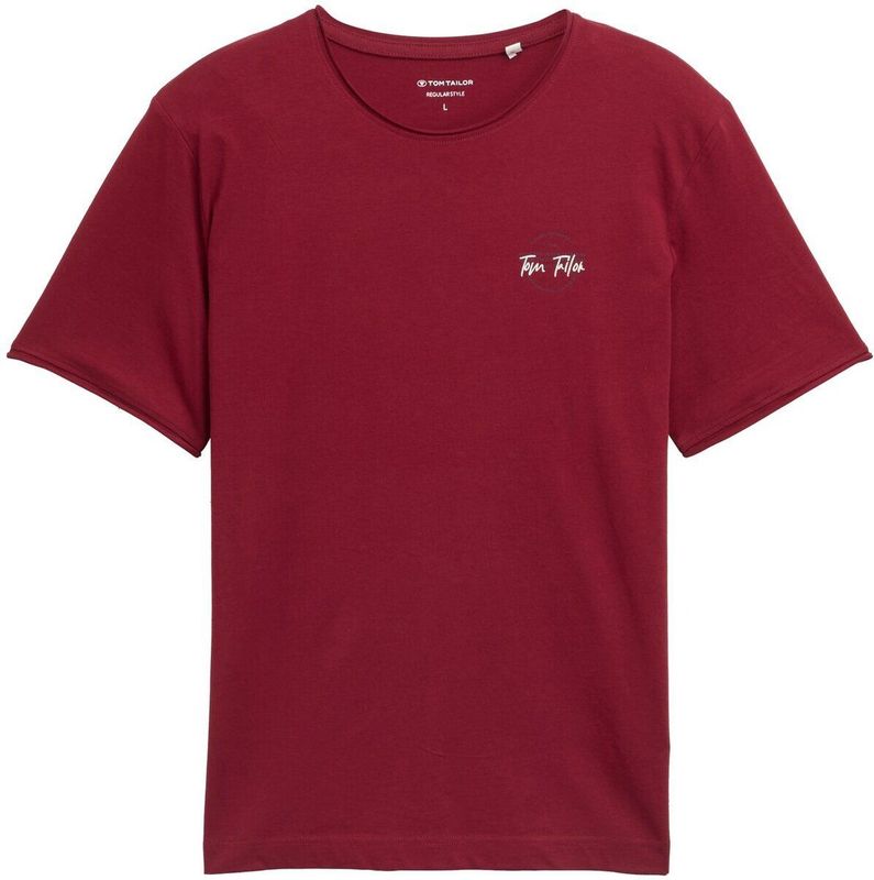 TOM TAILOR - Shirt - Mosterd - Donkerrood - Kwartmouw - Ronde Hals