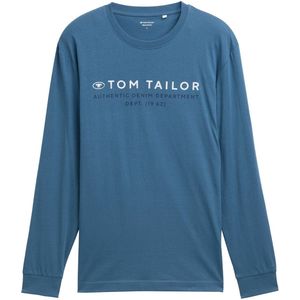 Tom Tailor - Shirt - Real Teal Blue - Lange Mouwen - Met Logoprint