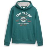 TOM TAILOR - Shirt - Smaragd/Wit - Ronde Hals - Kwartmouw