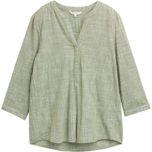 TOM TAILOR - Blouse - Olijfgroen/Wit - Wijde Blouse - Losse Pasvorm