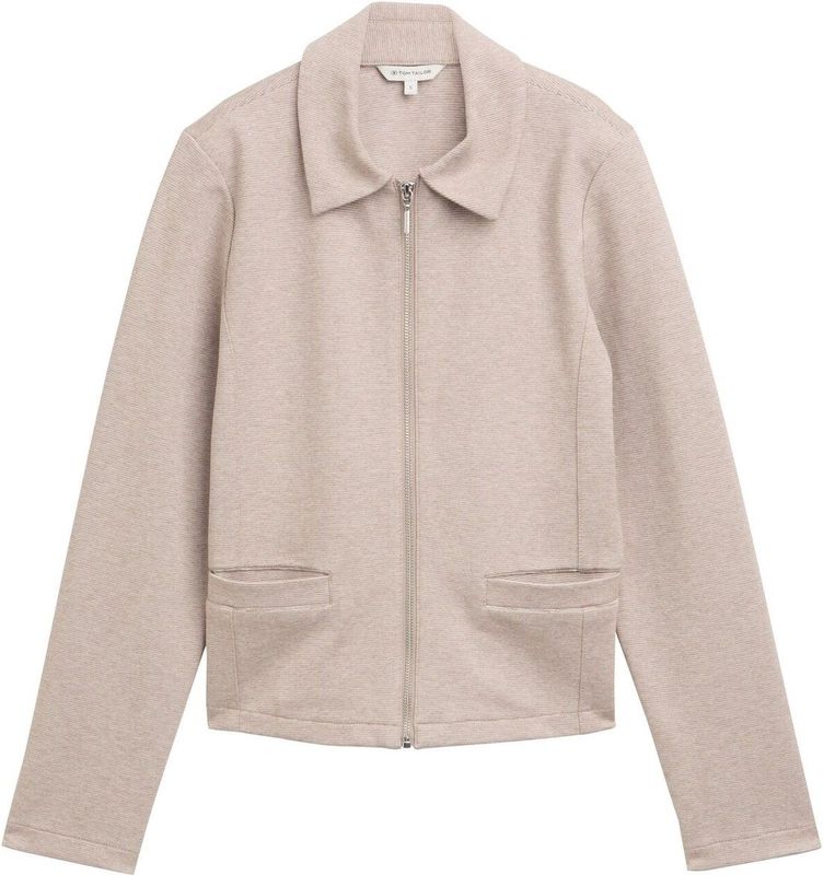 Leren Jasje - Soft Taupe Melange - Normale Overhemdkraag - Lange Mouwen