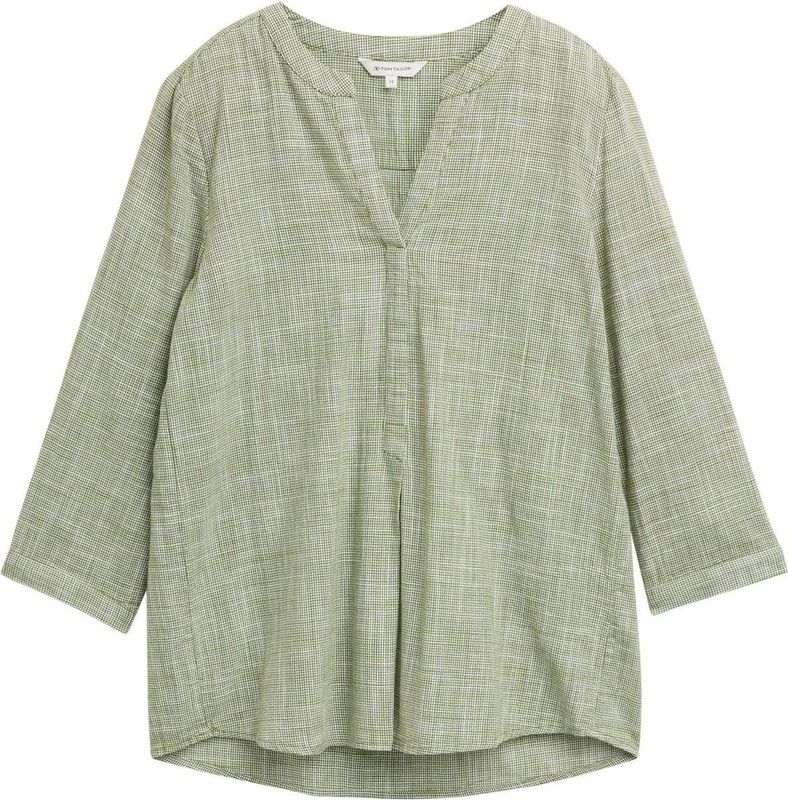 TOM TAILOR - Blouse - Olijfgroen/Wit - Wijde Blouse - Losse Pasvorm