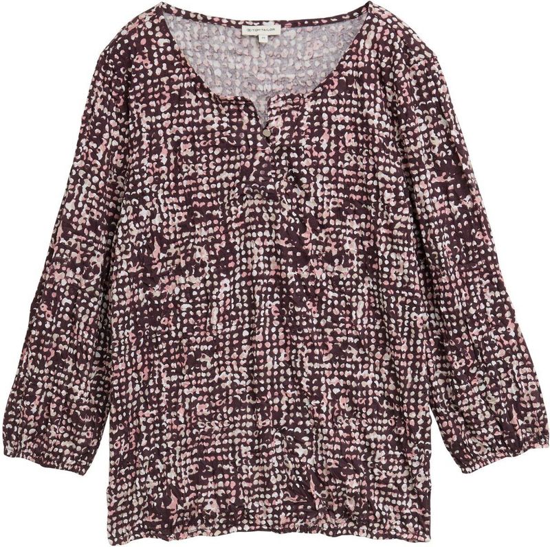 TOM TAILOR - Blouse - Rosa/Wijnrood/Wit - Wijde Blouse - Lange Mouw