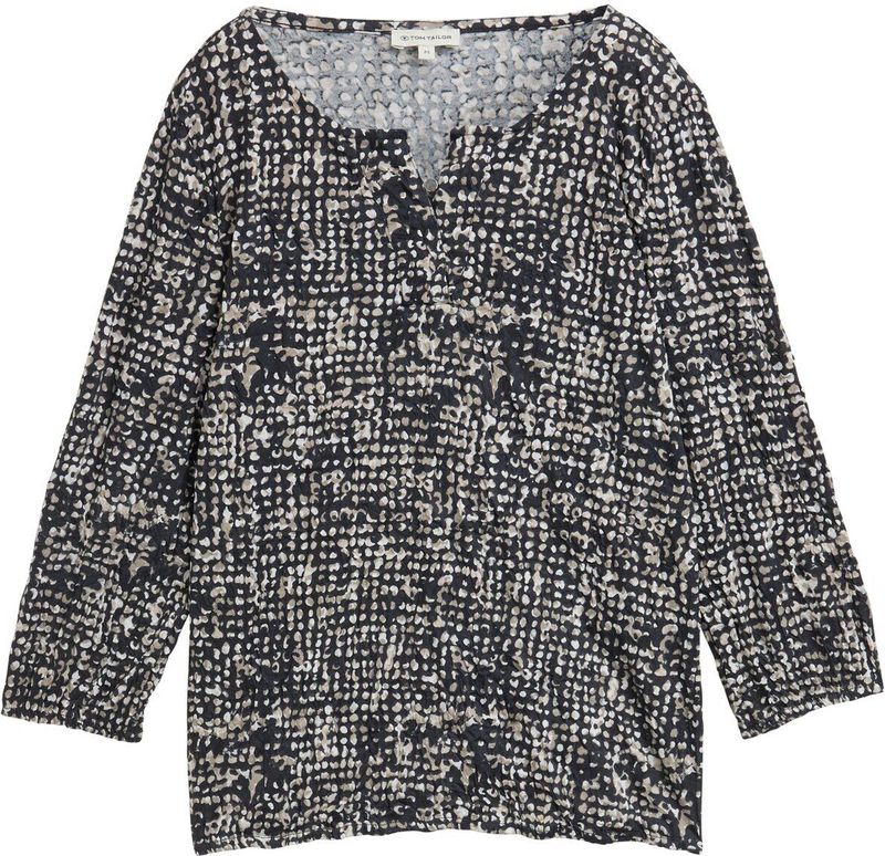 TOM TAILOR - Blouse - Camel/Navy/Wit - Wijde Blouse - Lange Mouw