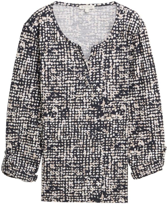 TOM TAILOR - Shirt - Beige - Henley Hals - Lange Mouw - Losse Pasvorm